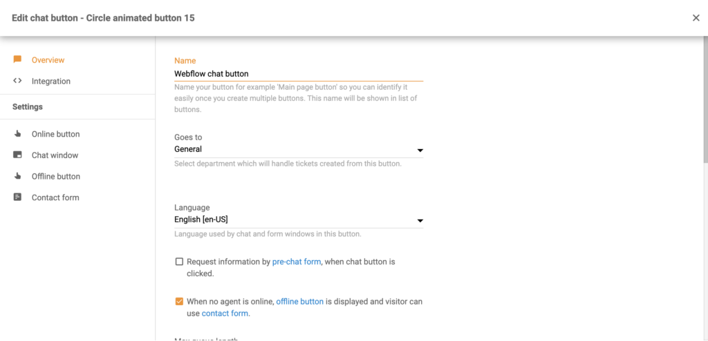 Konfiguracija gumba za klepet v LiveAgent