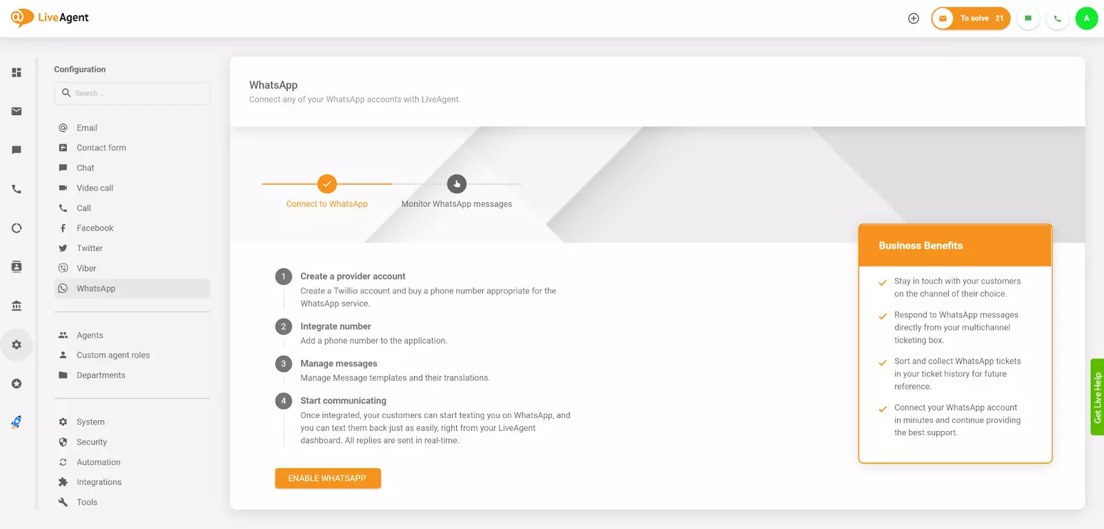 LiveAgent WhatsApp integracija