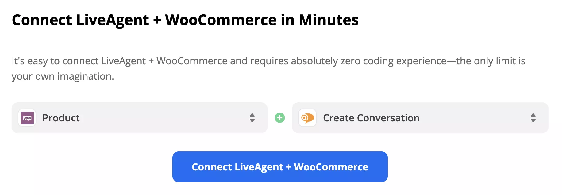 Sprožilec WooCommerce in dejanje LiveAgent izbrana na strani integracije Zapier