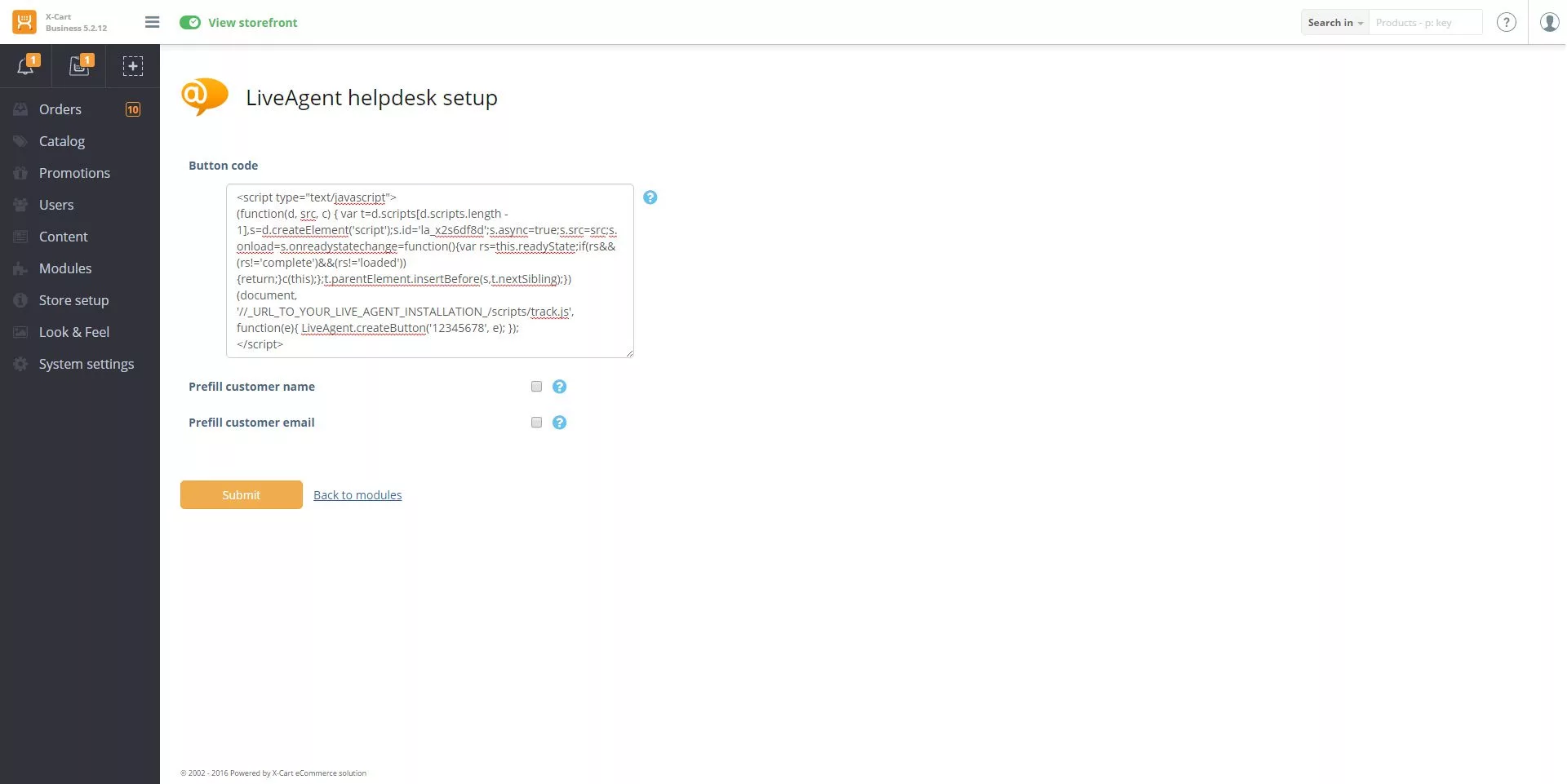 Konfiguracija kode integracije X-Cart LiveAgent