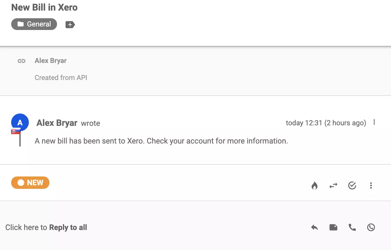 Nov pogovor poslan v sistem za upravljanje vozovnic LiveAgent po uspešni integraciji z Xero