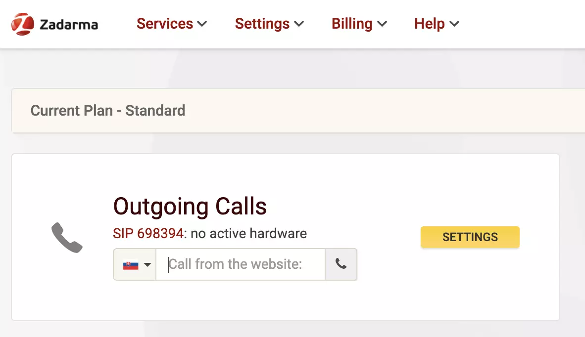 Zadarma VoIP ponudnik spletnega mesta z možnostjo klica
