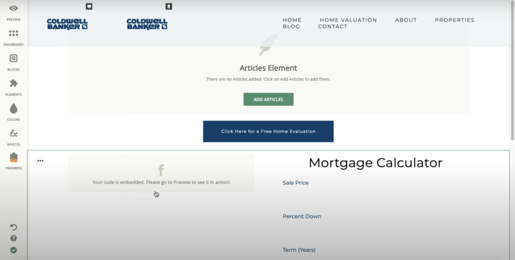 Graditelj spletnih mest Zentap z več možnostmi v levem panelu