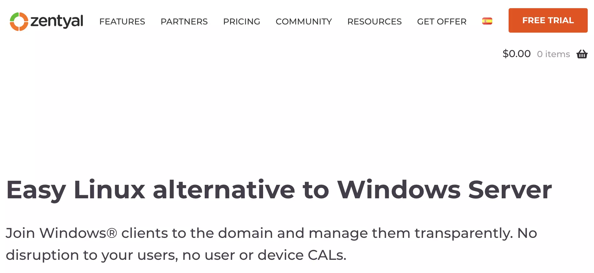 Domača stran Zentyal s podstranmi in informacijami