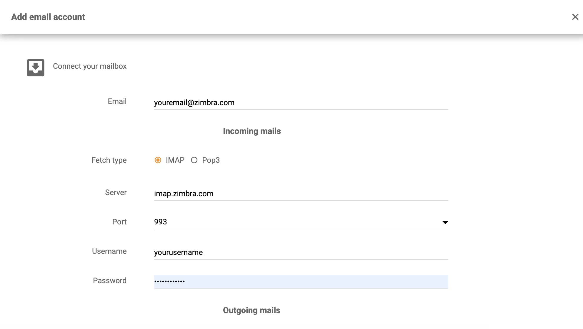 Nastavitev IMAP/POP3 Zimbra