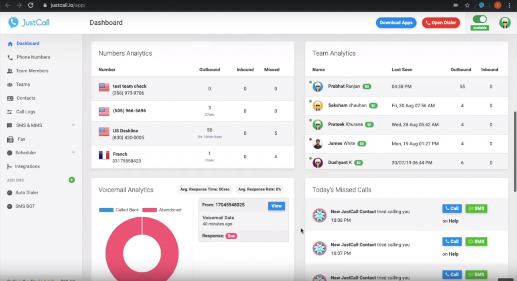 Nadzorna plošča JustCall