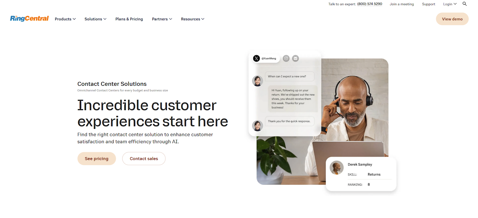 Domača stran programske opreme RingCentral Contact Center