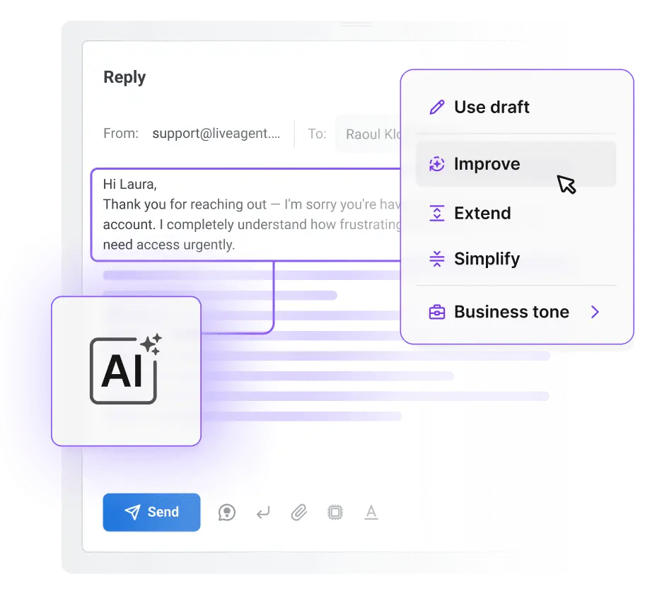 AI Answer Composer, ki sestavlja odgovor za help desk