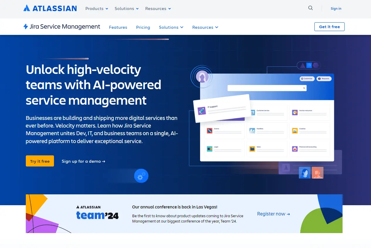 Jira Service Management homepage, a Help Scout alternative for help desk software