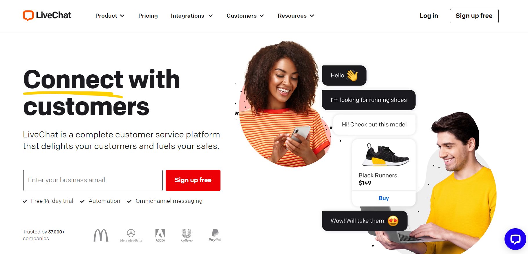 Domača stran LiveChat - programska oprema za e-commerce live chat za podporo