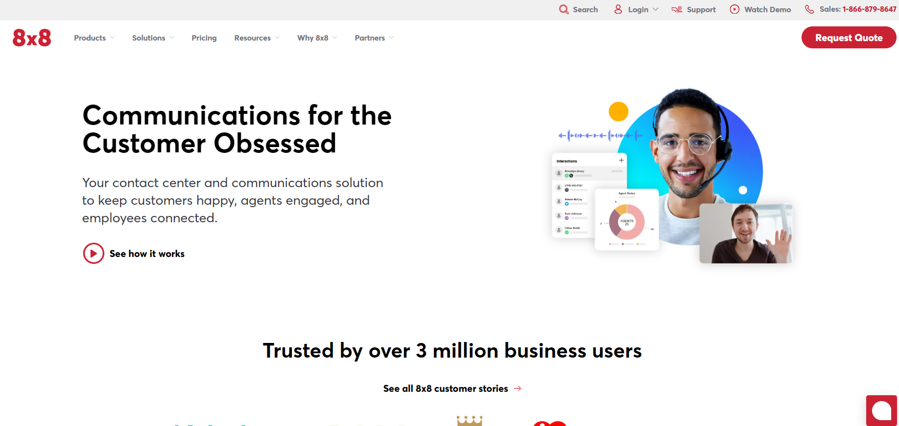 8x8 domača stran - rešitev help desk usmerjena k strankam