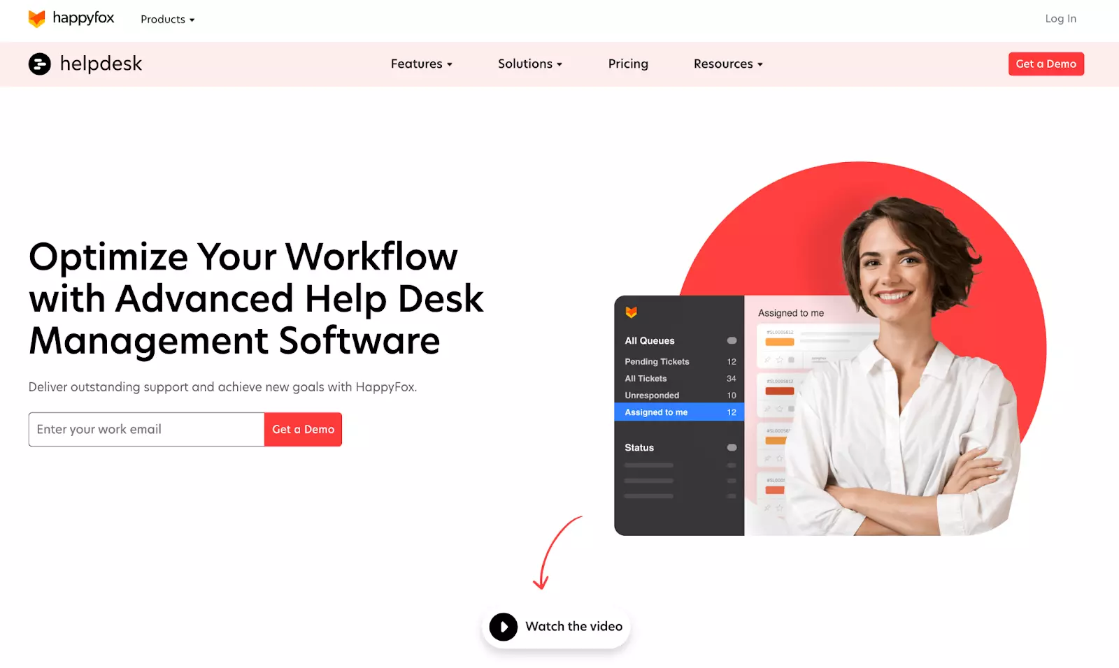 Domača stran sistema helpdesk vstopnic Happyfox