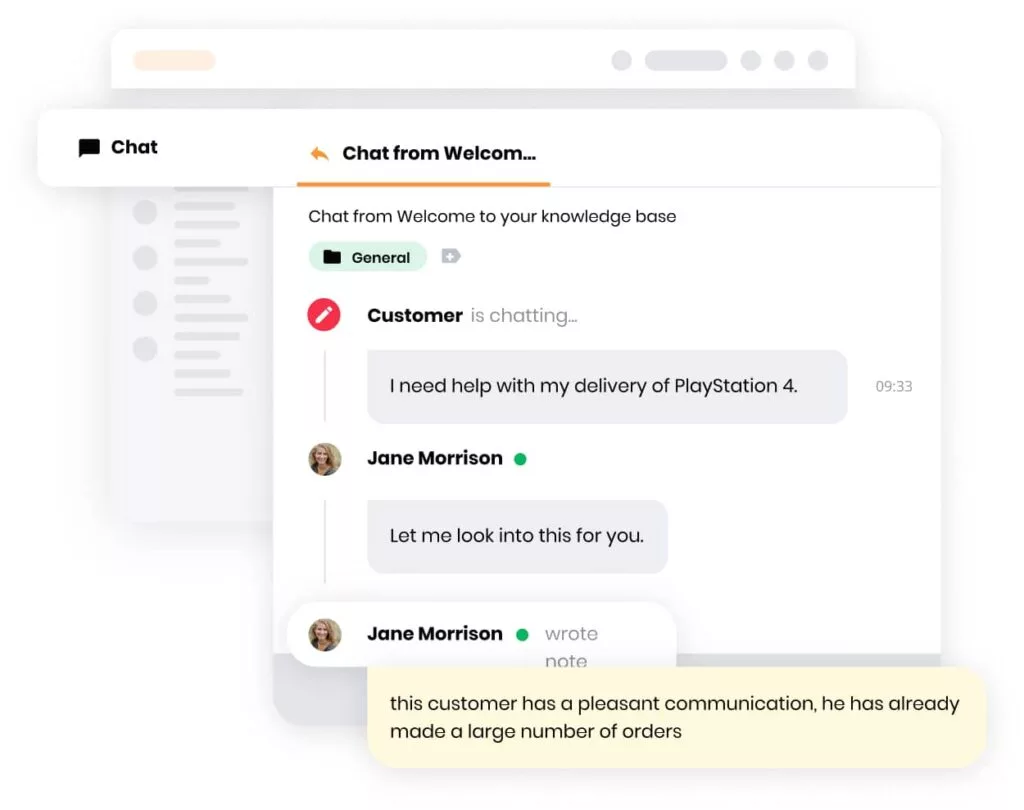 Slika funkcije notranje kartice LiveAgent, ki agentom omogoča interno komunikacijo in sodelovanje pri nalogah
