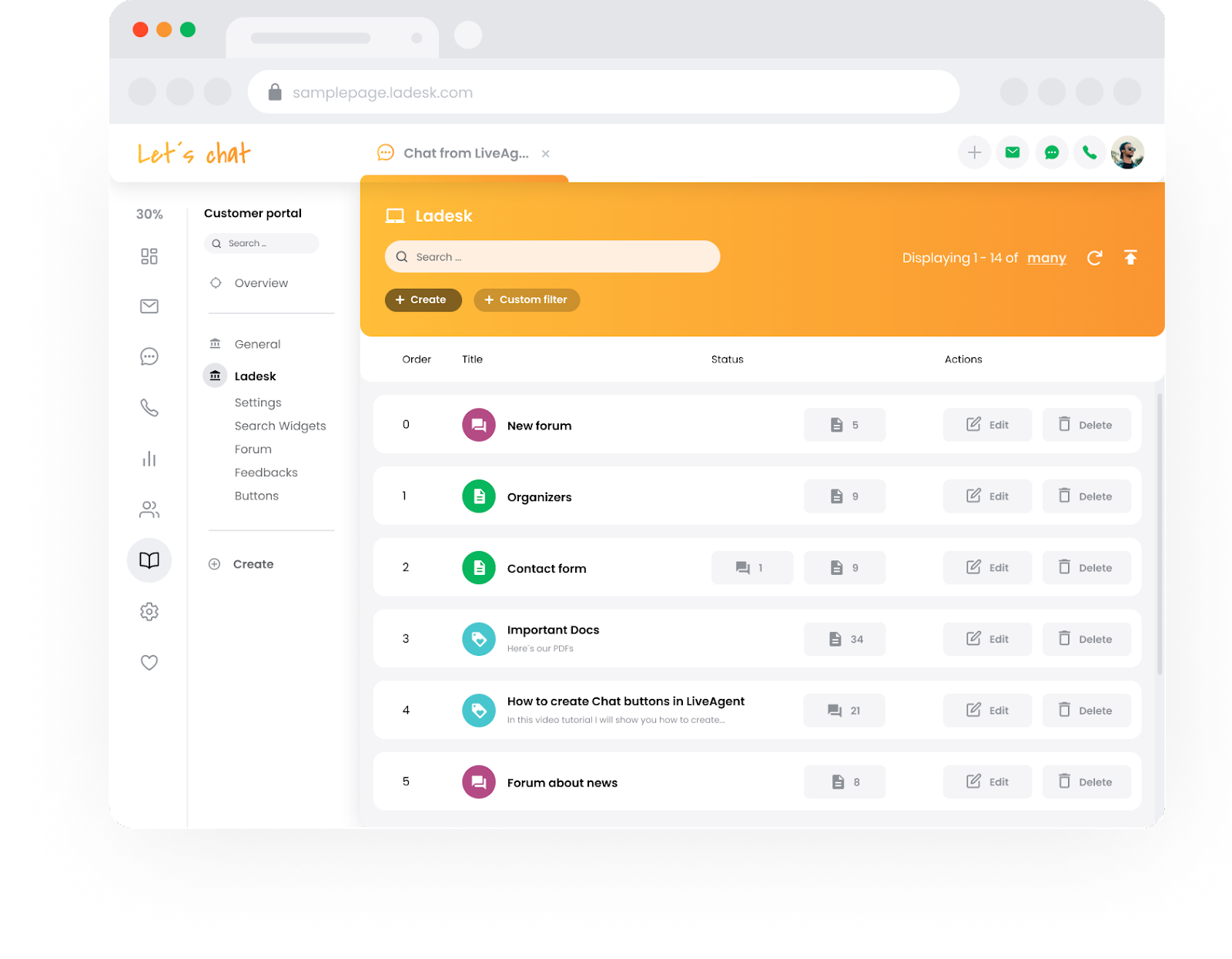 Portal baze znanja LiveAgent za podporo