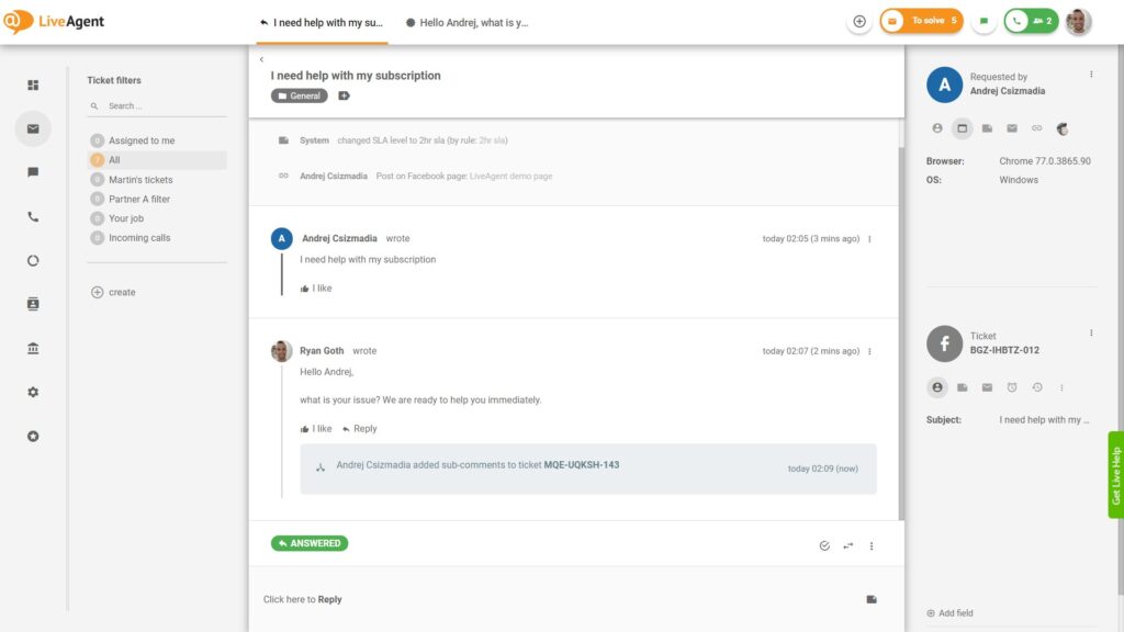 Odgovarjajte na komentarje na Facebooku neposredno iz LiveAgent