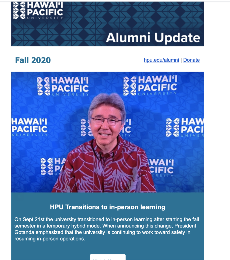 Primer informativne e-pošte Hawaii Pacific University