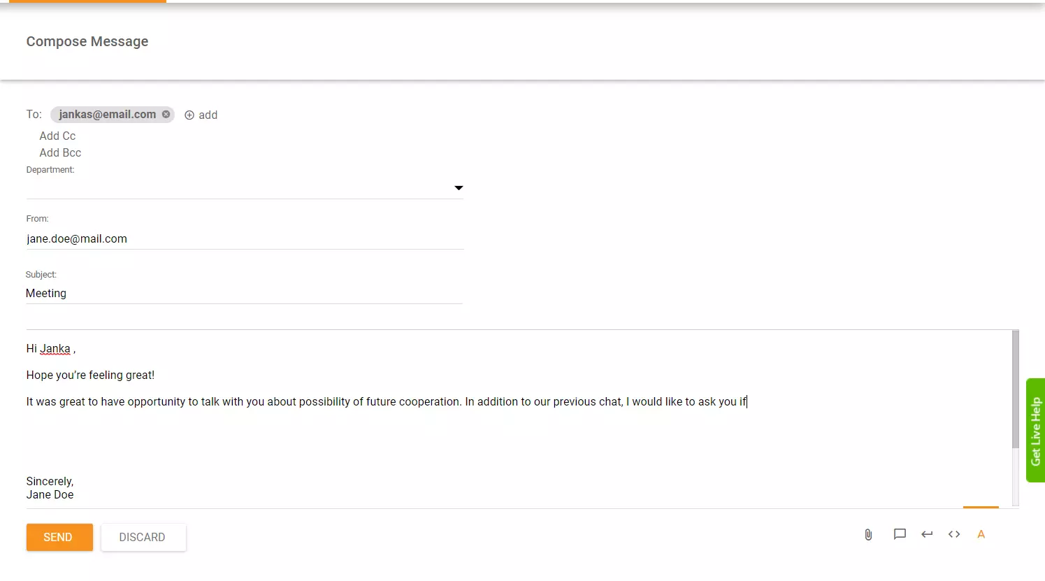 Primer odpiranja e-pošte