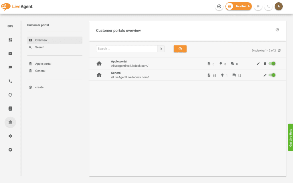 Ustvarite več portalov za stranke z LiveAgent
