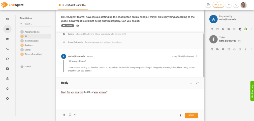 Odgovarjanje na sporočila Facebook Messenger iz LiveAgent
