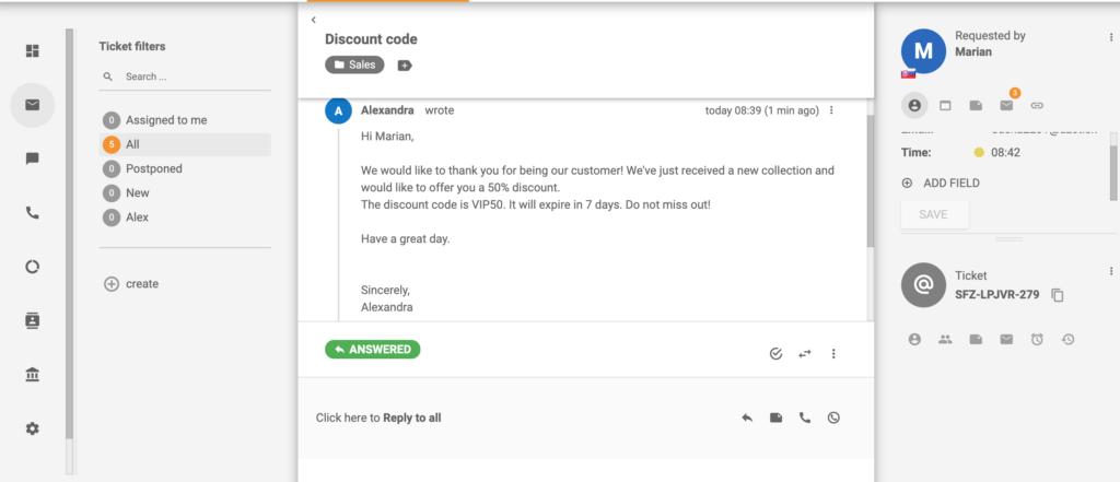 Primer vstopnice s kodo za popust