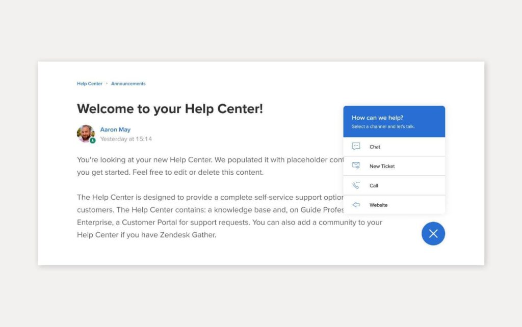 Example of knowledge base solution using Zendesk