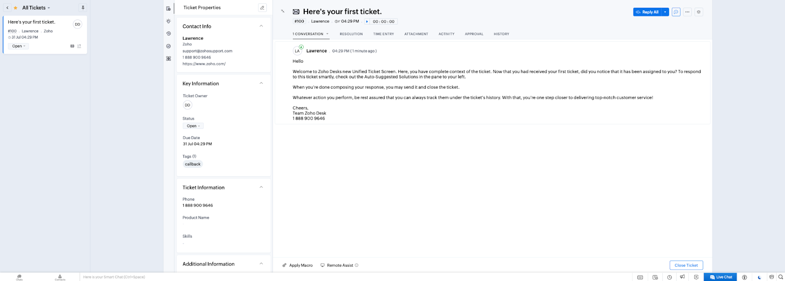 Zoho Desk-ovo okolje za vstopnice